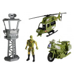 Vojenská súprava - helikoptéra, motorka, veža